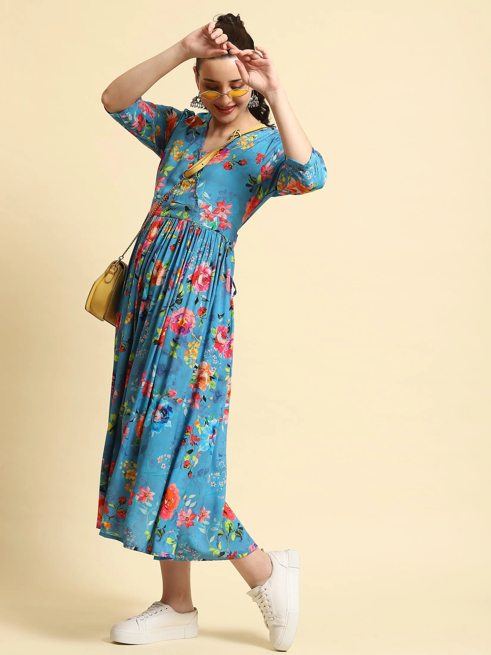 Women Blue Fit And Flare Dress